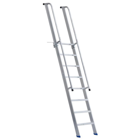 Stufenanlegeleiter 60 cm breit mit Handlauf, Überstieg und Antirutschbelag