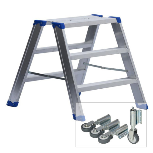 Leiterntritt 600 mm breit mit Stahlgelenken und Federdruckrollen