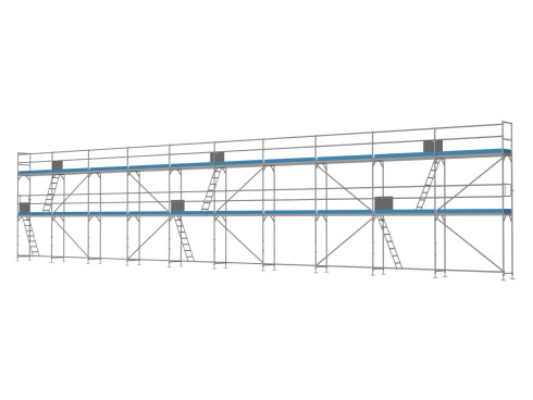 Traufseitengerüst 150 m² - 2,5 m Felder - 25 m lang - 6 m Arbeitshöhe
