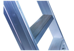 Leiterntritt 600 mm breit mit Antirutschbelag, Stahlgelenken und Federdruckrollen