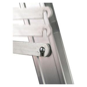 Stufenstehleiter einseitig begehbar mit Bügel, Federdruckrollen, Aussteifungsstreben, Antirutschbelag und Handlauf beidseitig